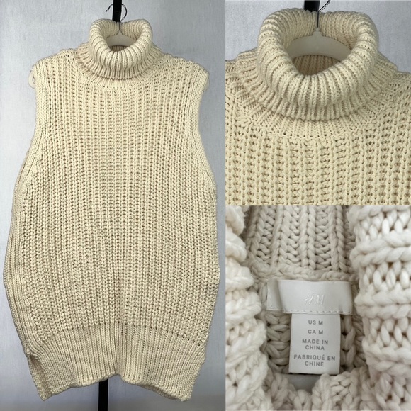 H&M Sweaters - H&M Oversized Chunky Turtle Neck Knit Sweater Vest - Cream
